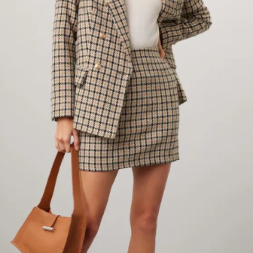 Great Jones Brown Plaid Wool-Blend Mini Skirt - Size M